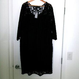 New Lane Bryant Black Lace Illusion Dress Sheer Lace 3/4 Sleeves Size 24 NWT